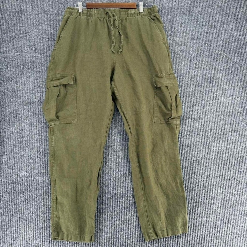 Cotton On linen cargo pants women's XL olive green utility wide leg - Picture 2 of 9
